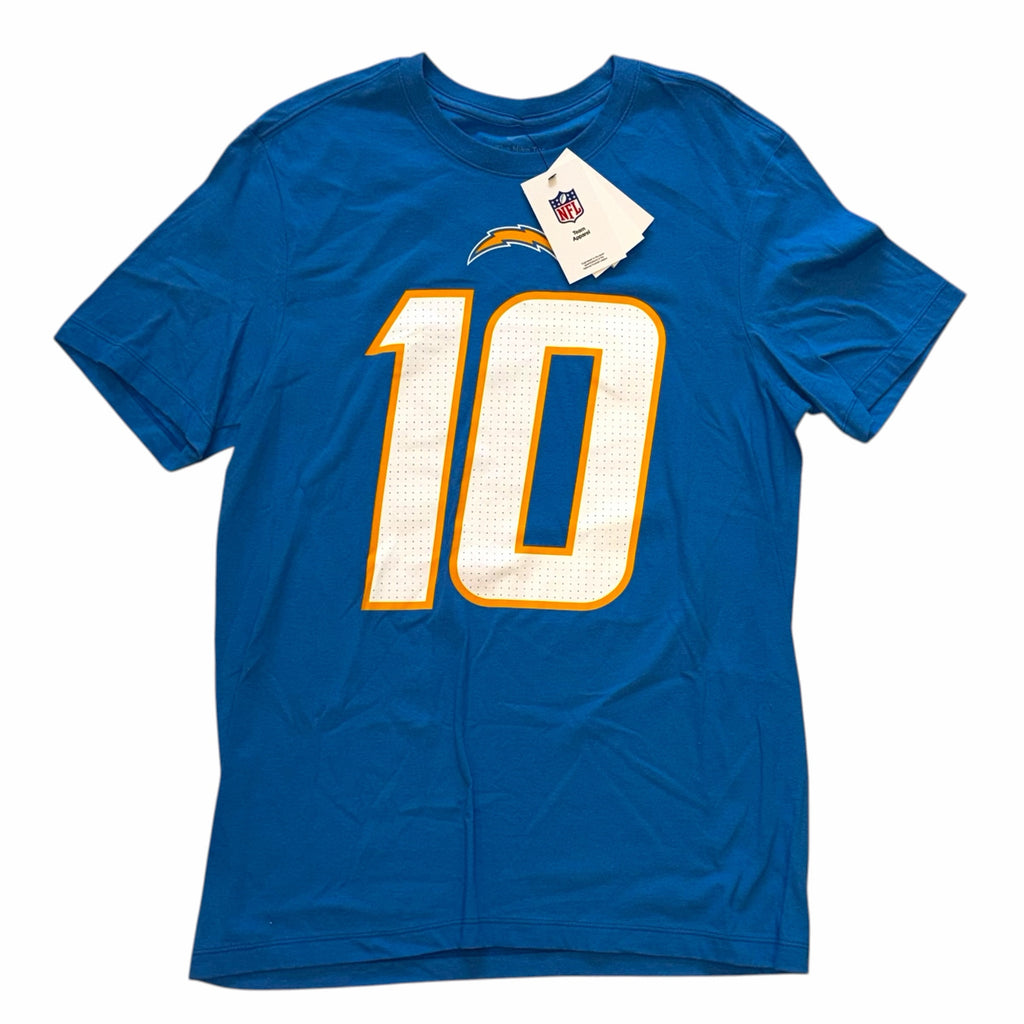 Vangsworld, Inc Los Angeles Chargers Justin Herbert number 10 blue cotton-blend crew neck t-shirt with NFL branding