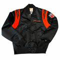 Vangsworld, Inc vintage Cincinnati Bengals Starter satin bomber jacket in black and orange with tiger stripe shoulders