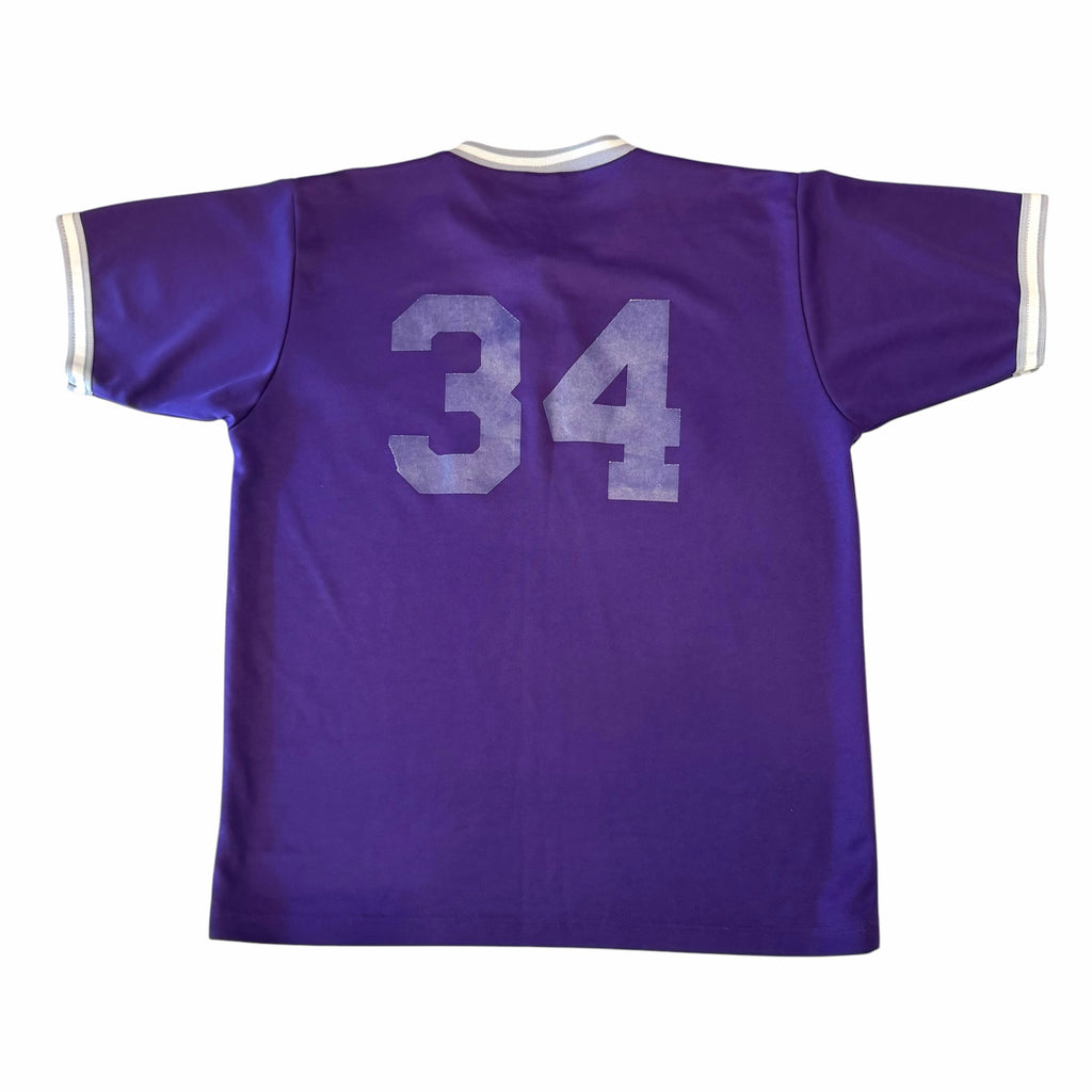 Vangsworld, Inc purple Colorado Rockies baseball jersey with number 34 on the back and striped sleeve trim