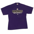 Vangsworld, Inc purple Colorado Rockies MLB graphic t-shirt with crew neck and white team lettering on the chest.