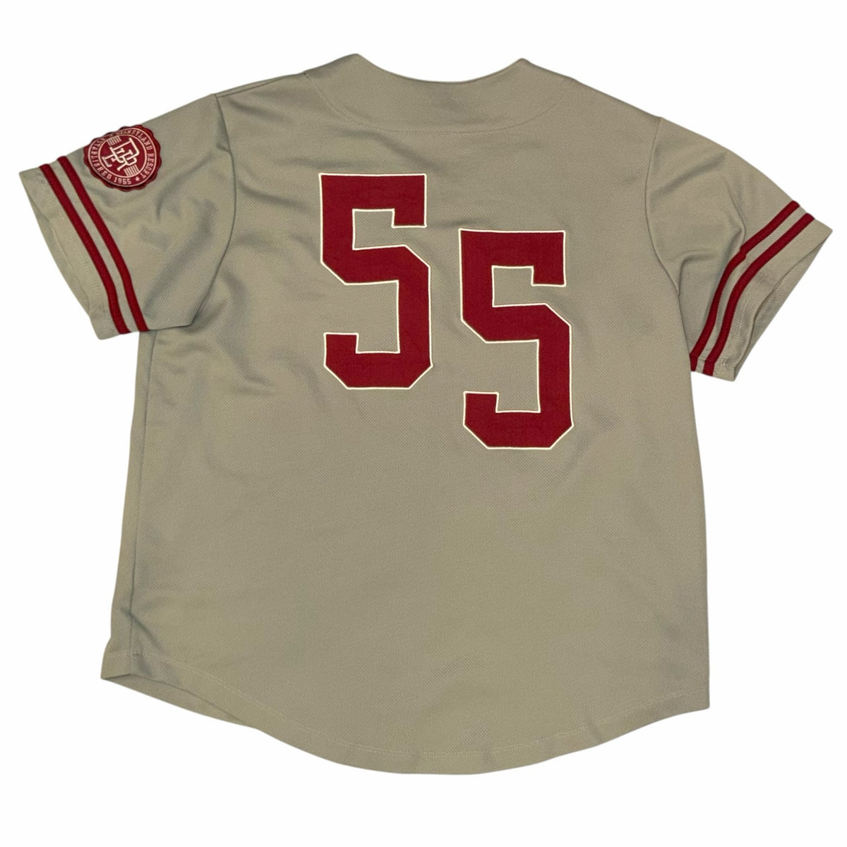 Vangsworld, Inc grey baseball jersey with red number 55 on the back and a commemorative Disneyland Resort sleeve patch.