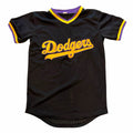 Vangsworld, Inc Los Angeles Dodgers black mesh athletic jersey with purple and gold V-neck and sleeve trim