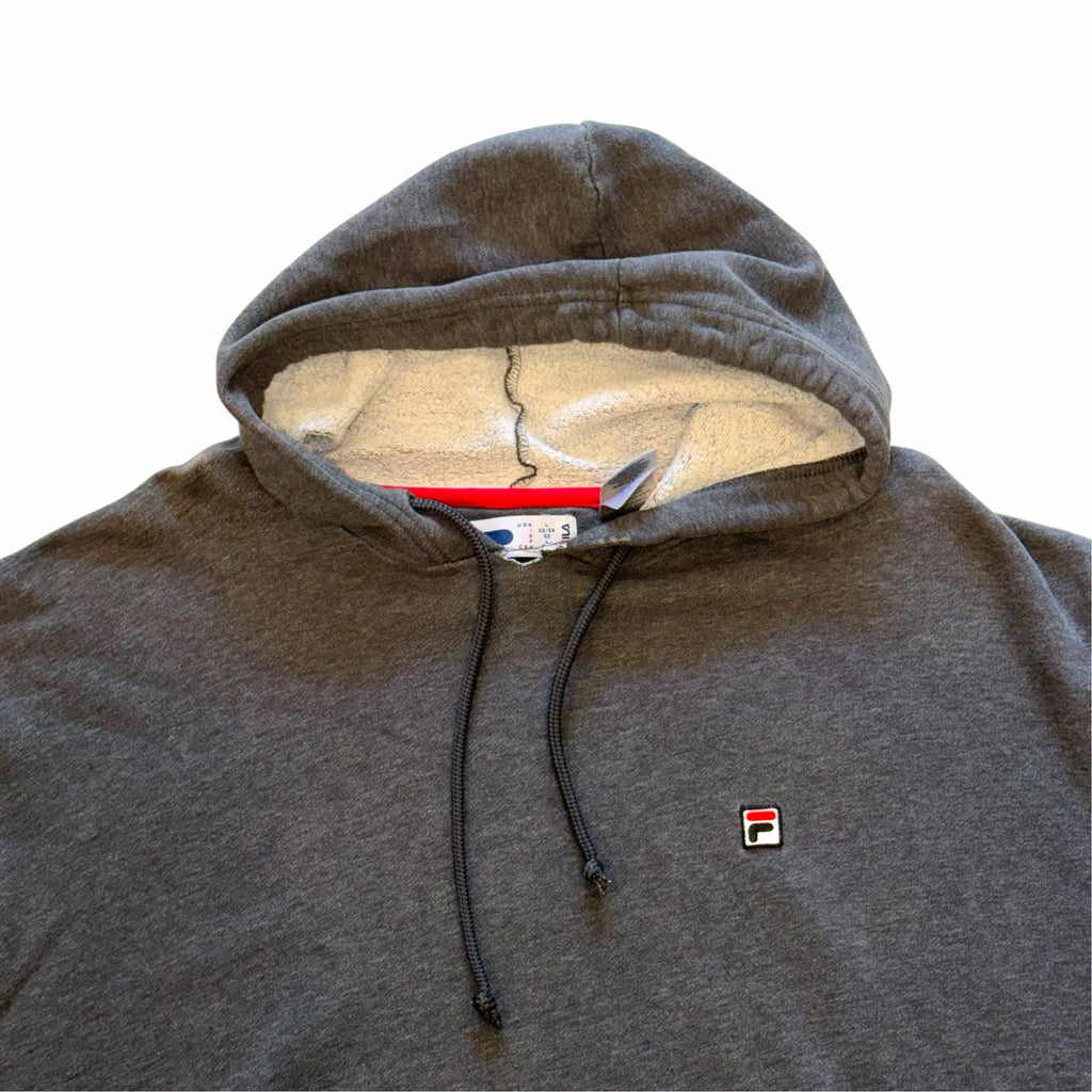 Vangsworld, Inc charcoal grey FILA cotton-blend pullover hoodie with contrast-lined hood and embroidered chest logo