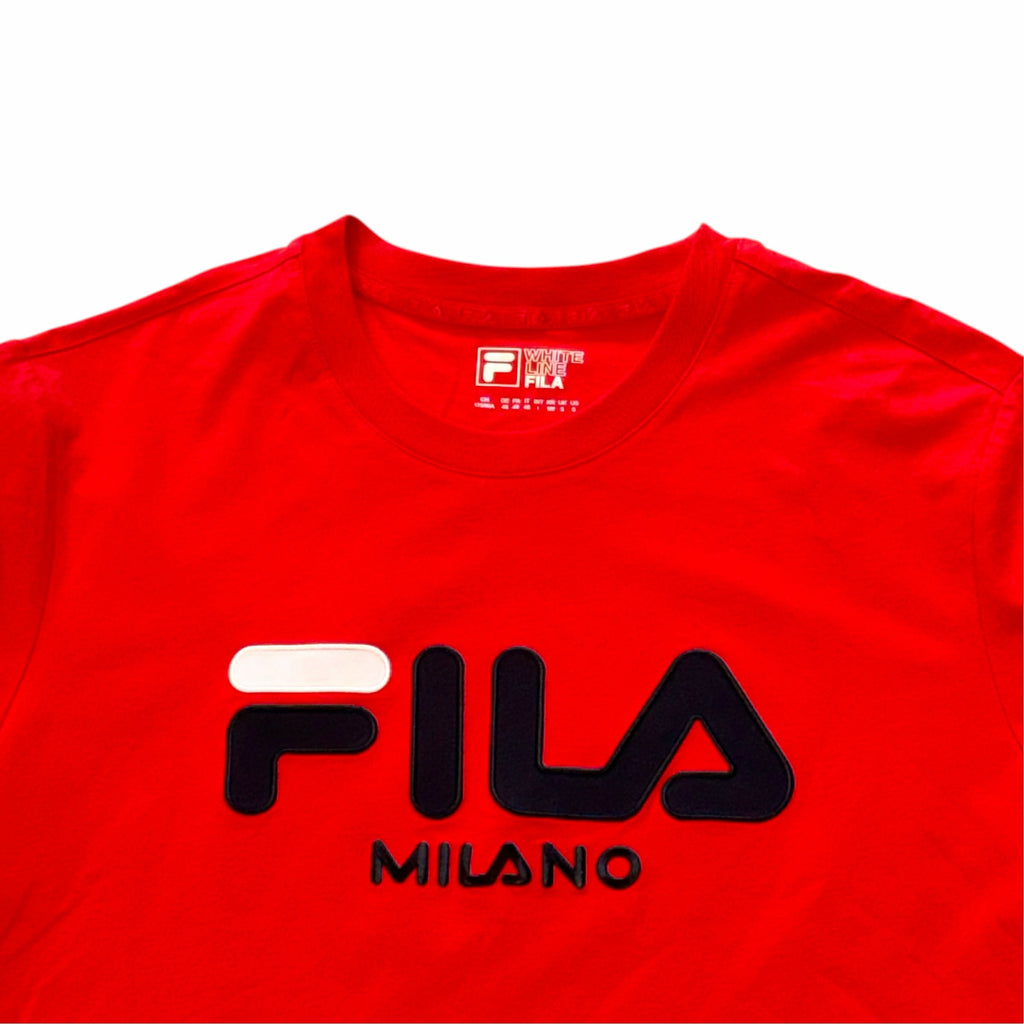 Vangsworld, Inc red FILA Milano graphic crew neck t-shirt with black and white logo lettering