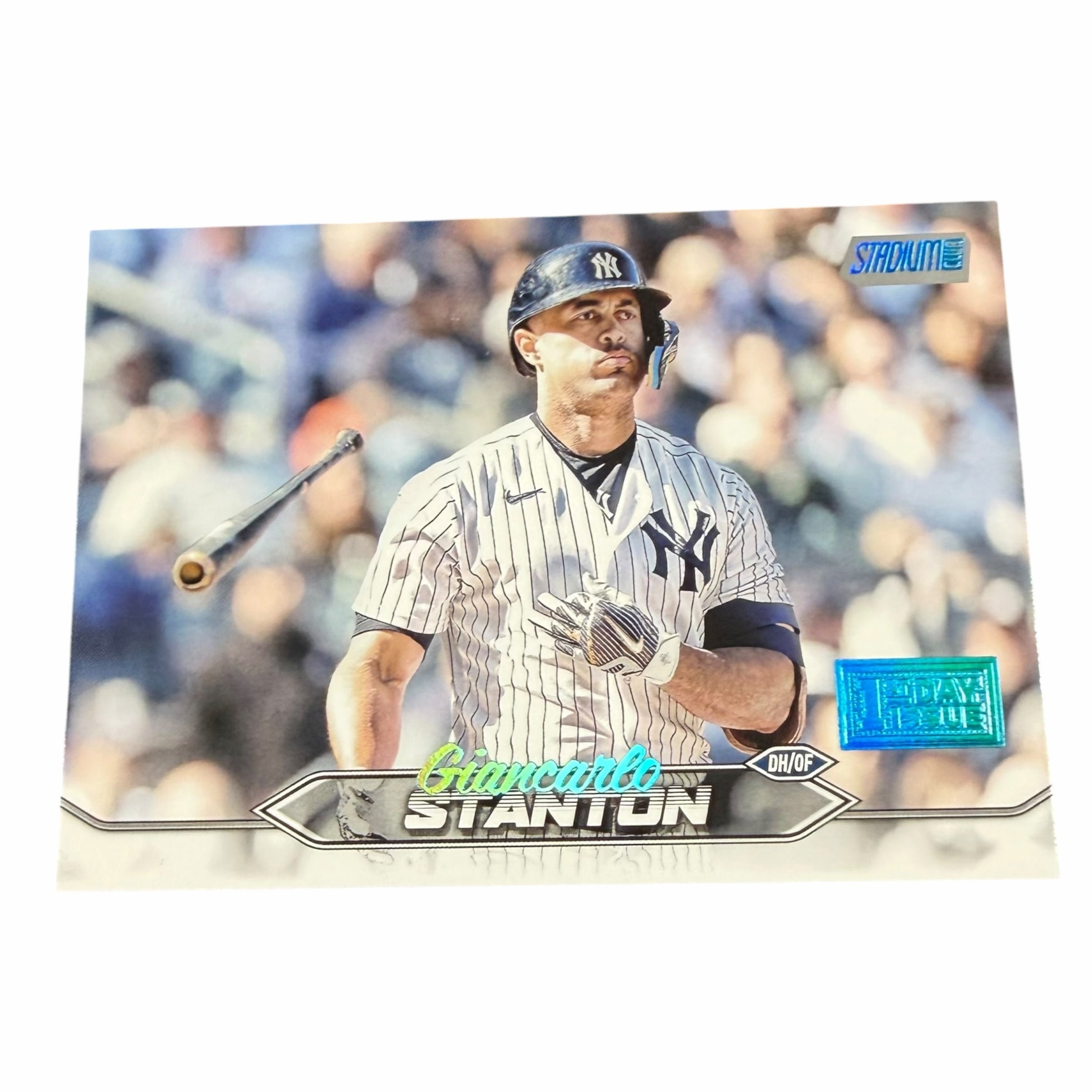 Vangsworld, Inc 2024 Topps Stadium Club Giancarlo Stanton baseball card featuring an action shot of the Yankees slugger