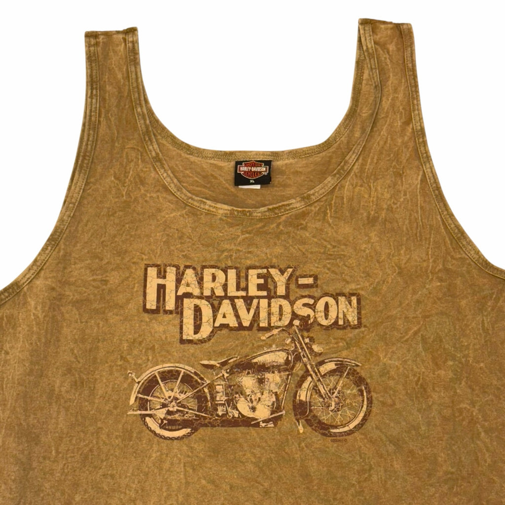 Vangsworld, Inc brown acid-wash Harley-Davidson sleeveless tank top with vintage motorcycle graphic print