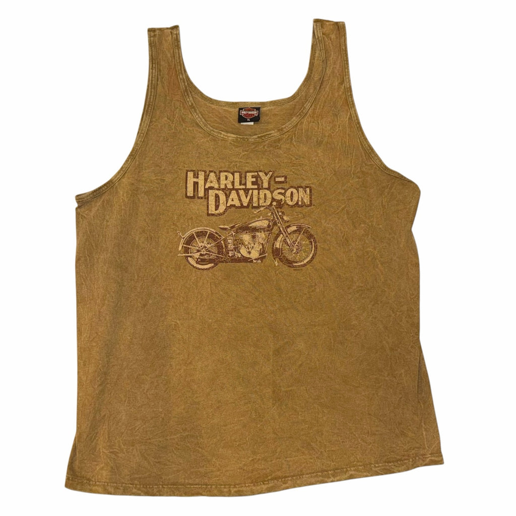Vangsworld, Inc Harley-Davidson brown acid-wash sleeveless tank top with vintage motorcycle graphic print