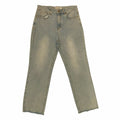 Vangsworld, Inc light-wash high-rise denim jeans with a straight-leg fit and raw frayed hem.