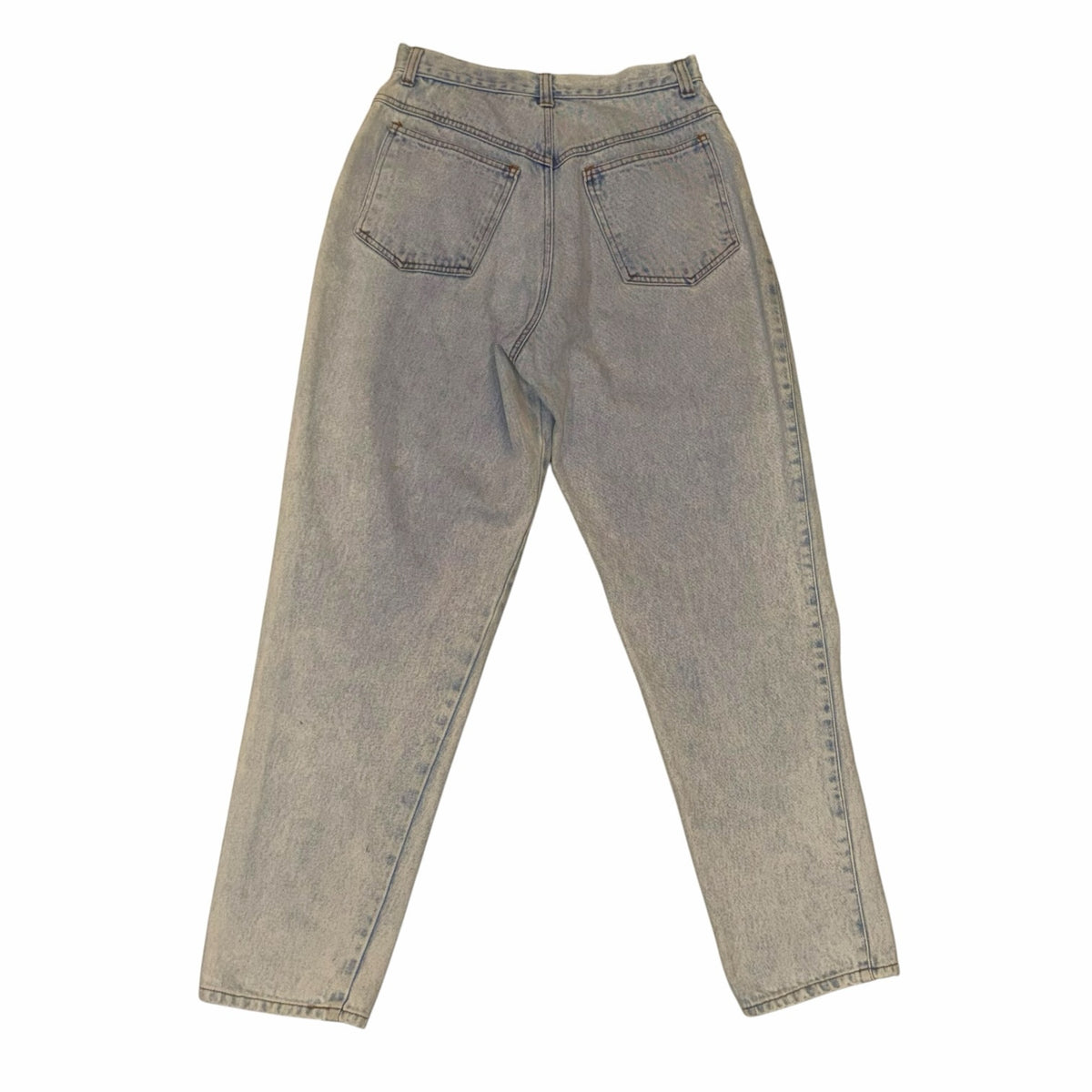 Vangsworld, Inc high-waisted light-wash denim mom jeans with a classic five-pocket design, back view.