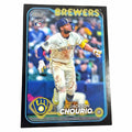 Vangsworld, Inc 2024 Topps Jackson Chourio rookie baseball card featuring the Milwaukee Brewers outfielder in action