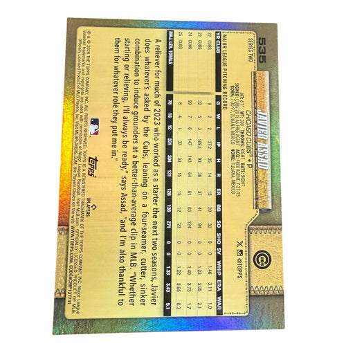 Vangsworld, Inc 2024 Topps Series 2 Javier Assad Chicago Cubs baseball card back with career statistics and biography