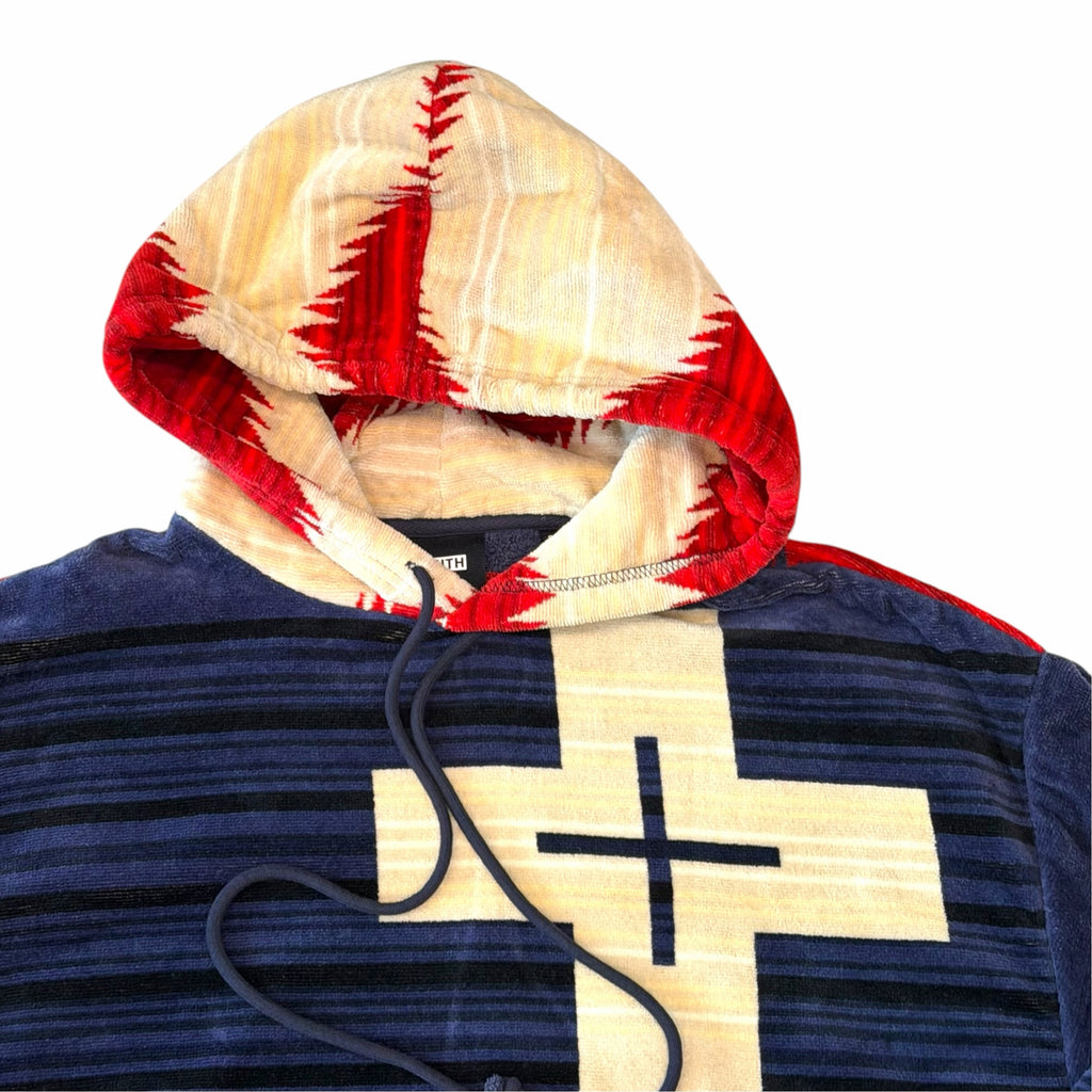 Vangsworld, Inc KITH and PENDLETON cotton hoodie featuring a navy, red, and cream Southwestern geometric pattern.