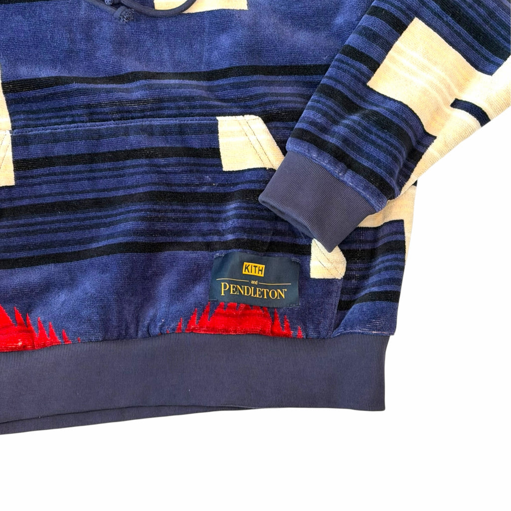 Vangsworld, Inc KITH and PENDLETON navy blue cotton hoodie with geometric Southwestern pattern and kangaroo pocket