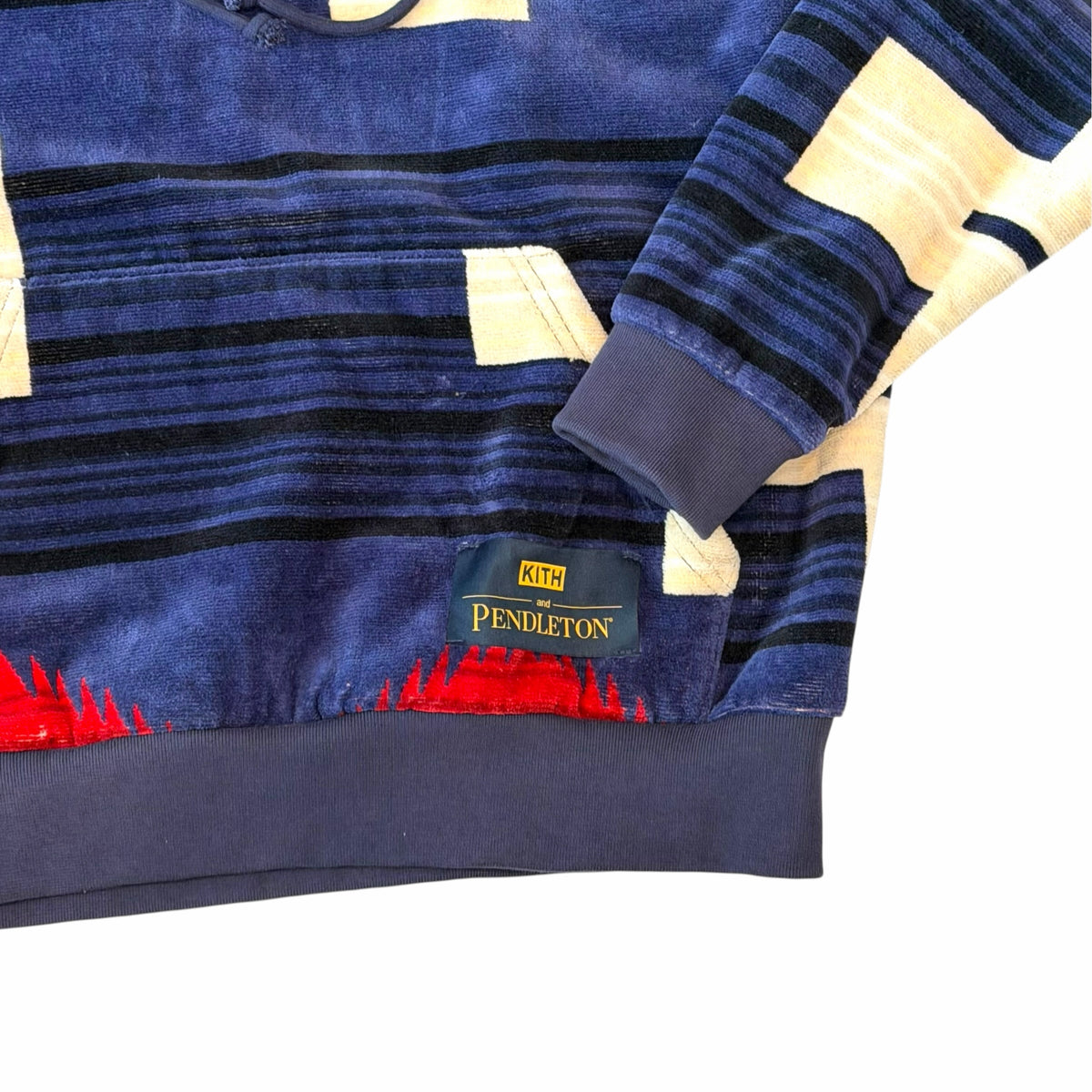 Vangsworld, Inc KITH and PENDLETON navy blue cotton hoodie with geometric Southwestern pattern and kangaroo pocket
