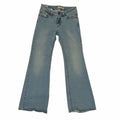 Vangsworld, Inc Levi Strauss & Co. light wash blue low-rise flare leg denim jeans with classic five-pocket styling.