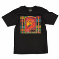 Vangsworld, Inc black cotton crewneck t-shirt featuring a vibrant Simba graphic from The Lion King with geometric art.