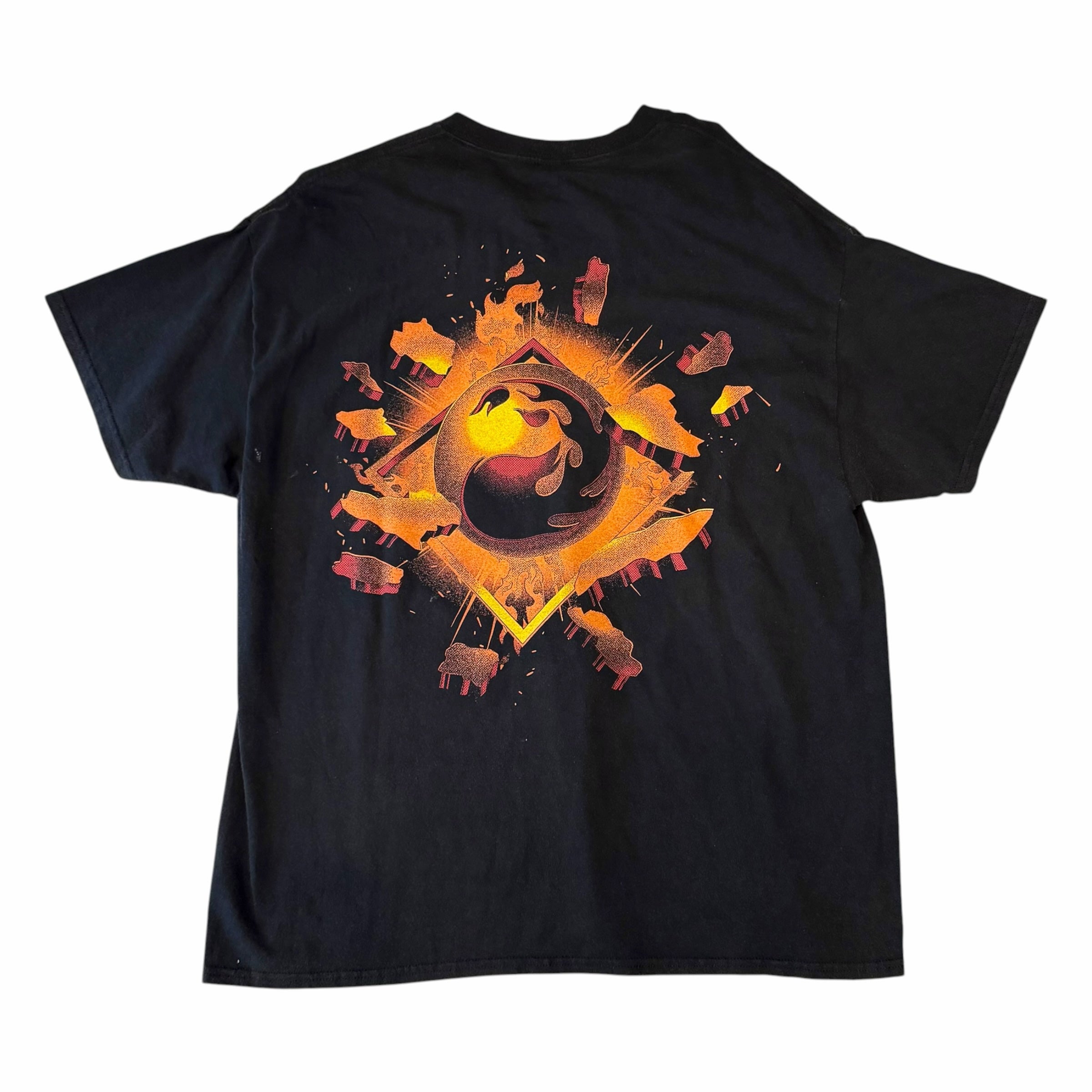 Vangsworld, Inc black cotton t-shirt featuring a bold Magic The Gathering elemental symbol graphic on the back
