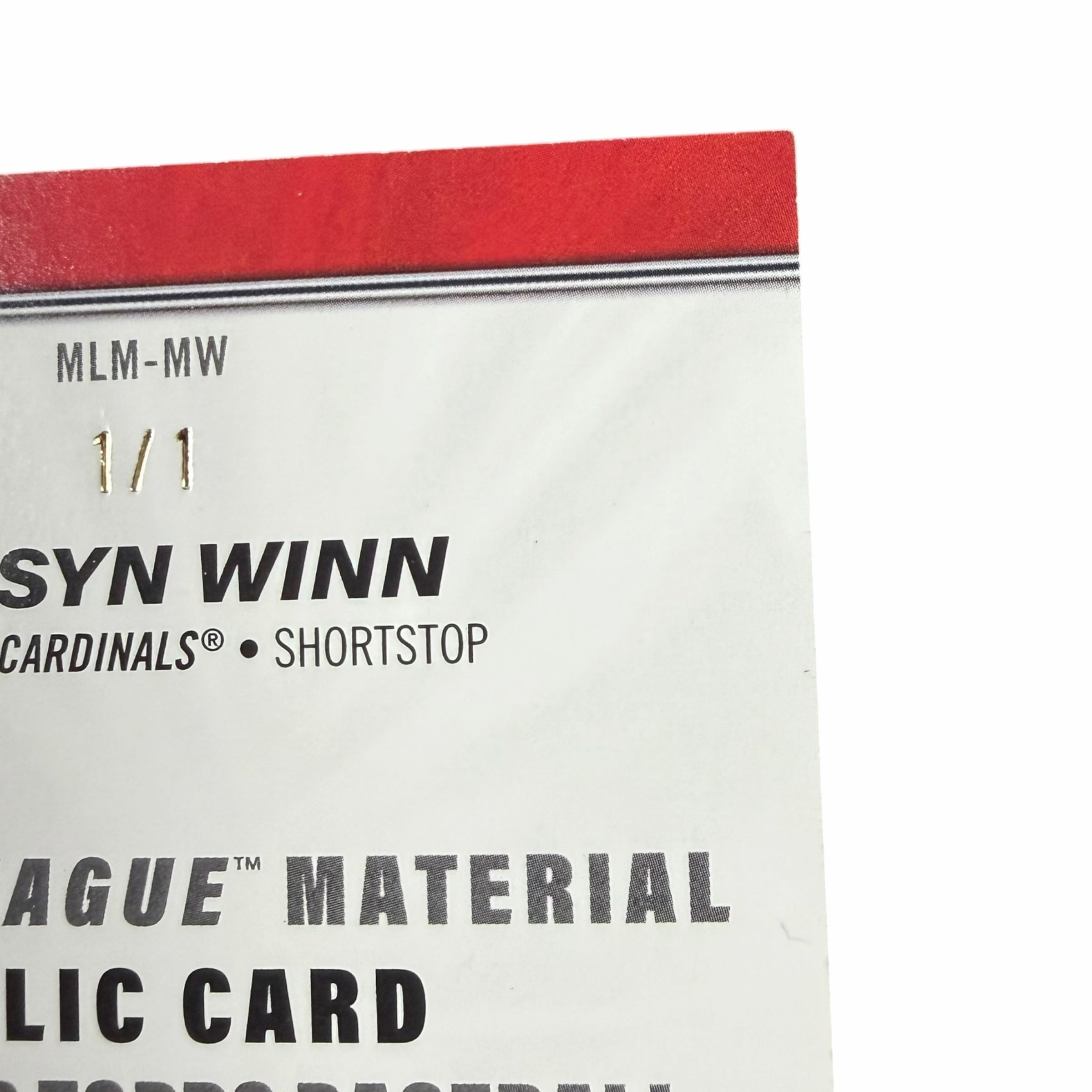 Vangsworld, Inc 1/1 Masyn Winn Topps Major League Material Relic baseball card detail showing serial number