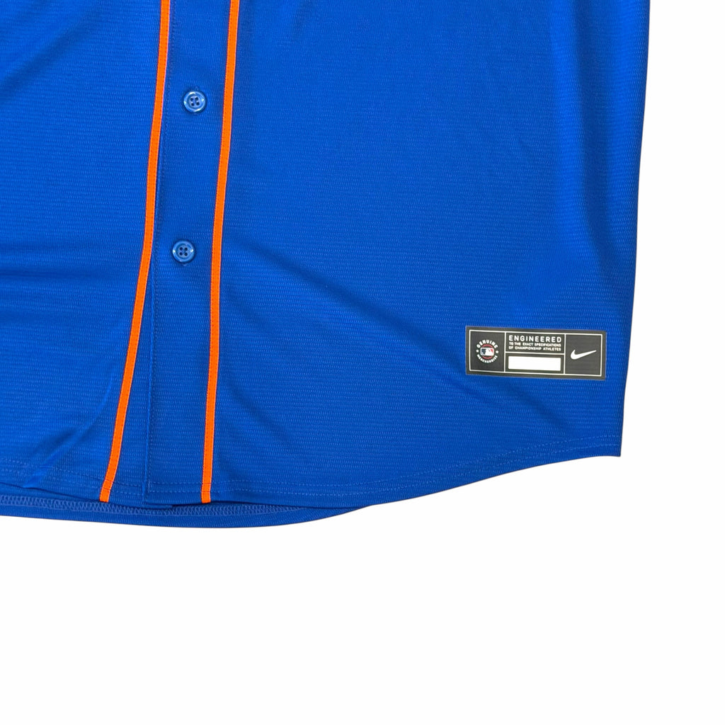 Vangsworld, Inc royal blue and orange New York Mets baseball jersey with button-down front and Nike jock tag