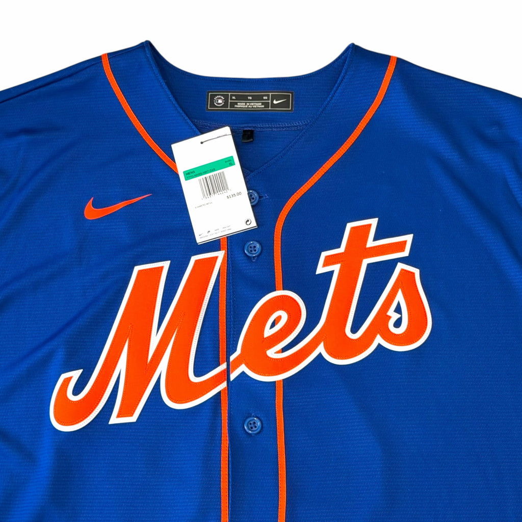 Vangsworld, Inc royal blue and orange Nike New York Mets button-down baseball jersey with team wordmark
