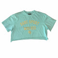 Vangsworld, Inc mint green Darc Sport Wolves graphic crop top with a crew neckline and raw-edge hem.