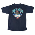 Vangsworld, Inc navy blue cotton crewneck t-shirt featuring a vintage Bernini USA Beverly Hills eagle graphic print.