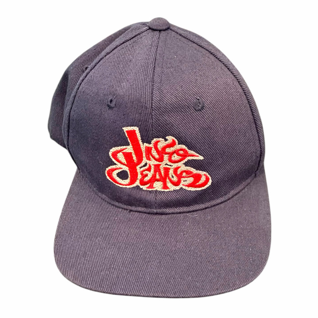 Vangsworld, Inc navy blue cotton twill baseball cap with red and white embroidered Jinco Jeans logo
