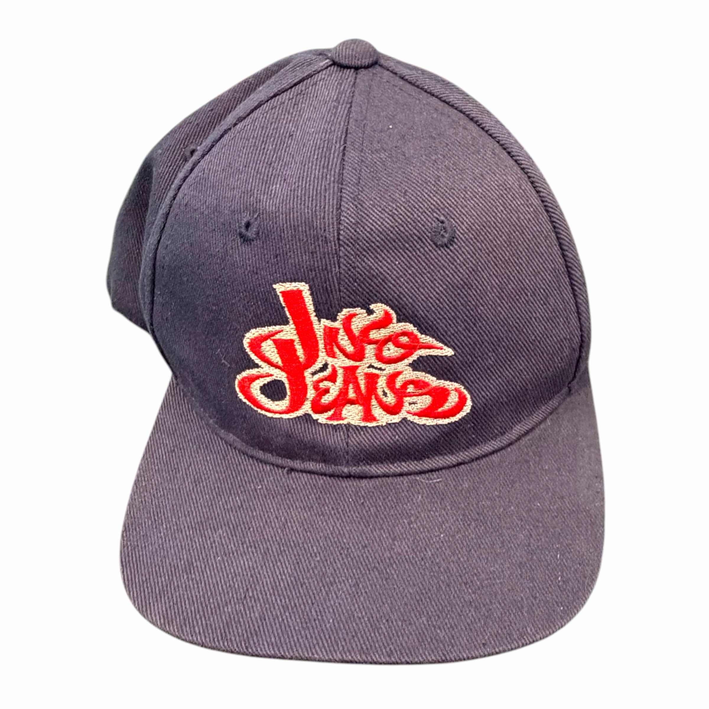 Vangsworld, Inc navy blue cotton twill baseball cap with red and white embroidered Jinco Jeans logo