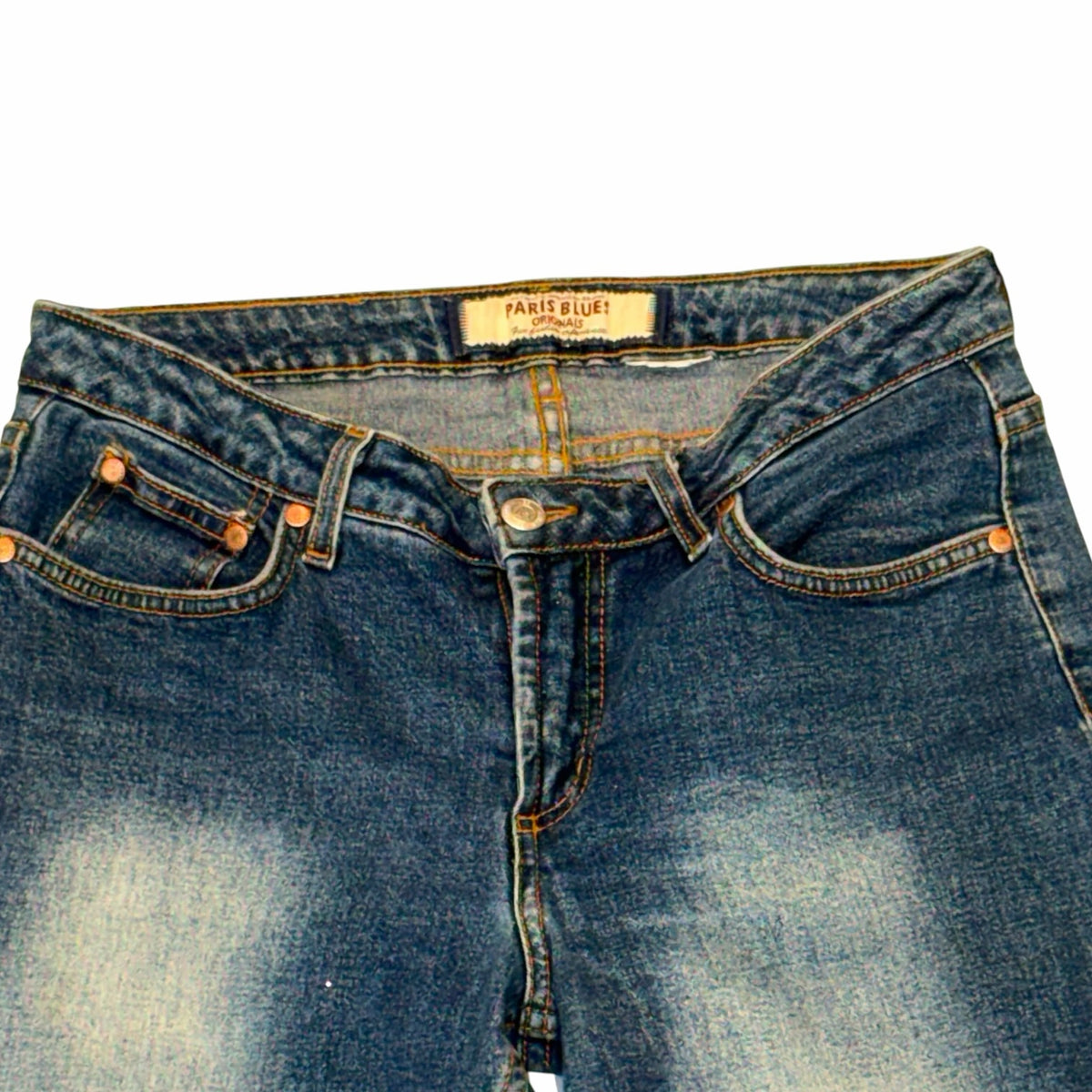 Vangsworld, Inc PARIS BLUES mid-rise medium-wash denim jeans with copper rivets and classic five-pocket styling