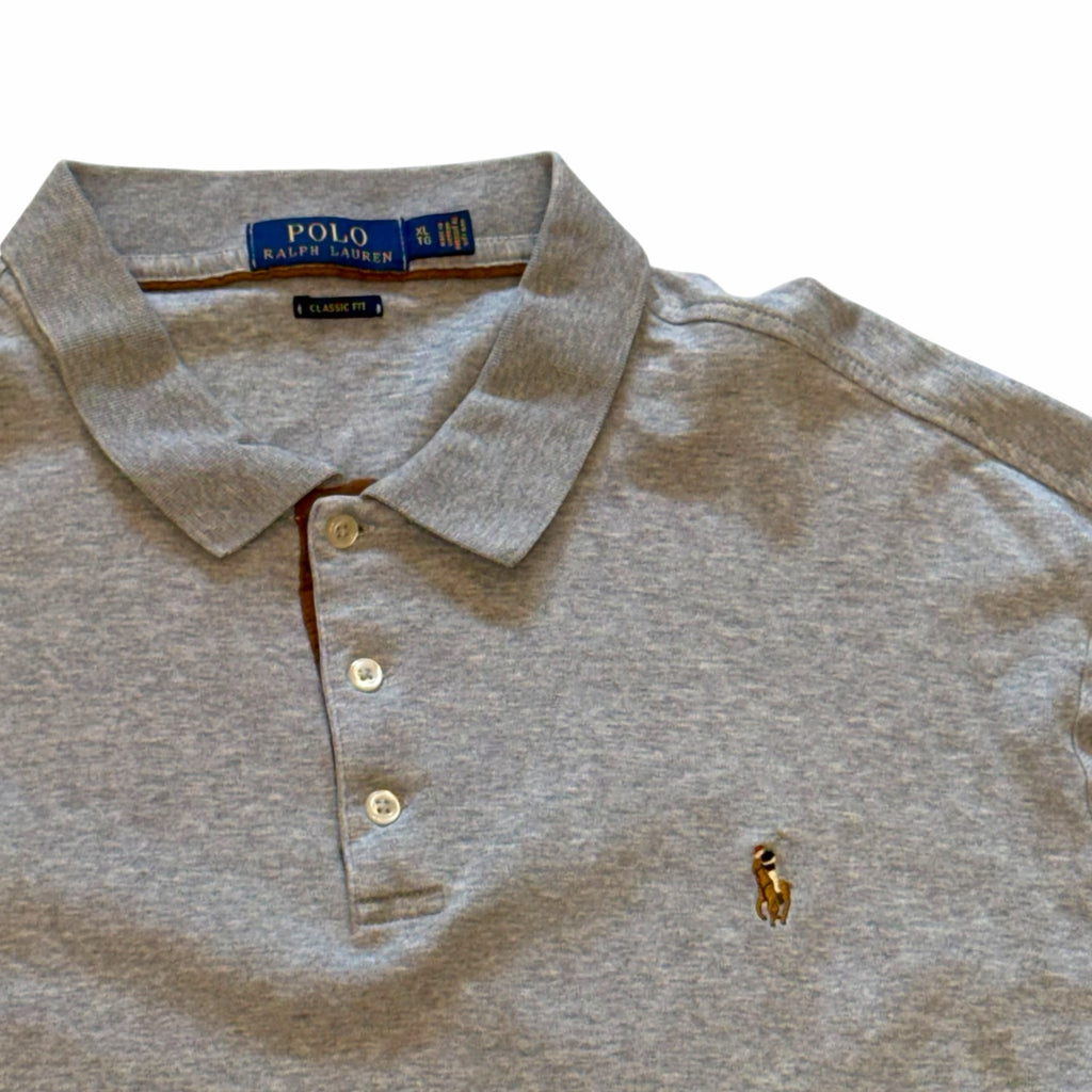 Vangsworld, Inc Polo Ralph Lauren heather grey long-sleeve cotton polo shirt with classic collar and logo embroidery.