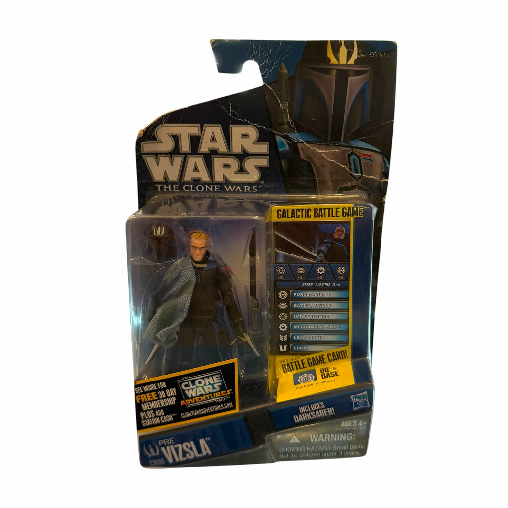 Vangsworld, Inc Star Wars The Clone Wars Pre Vizsla action figure in original blister card packaging with Darksaber