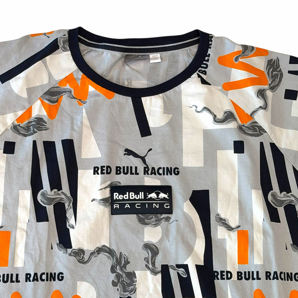 Vangsworld, Inc PUMA Red Bull Racing graphic t-shirt in grey, white, and orange with crew neck and motorsport branding