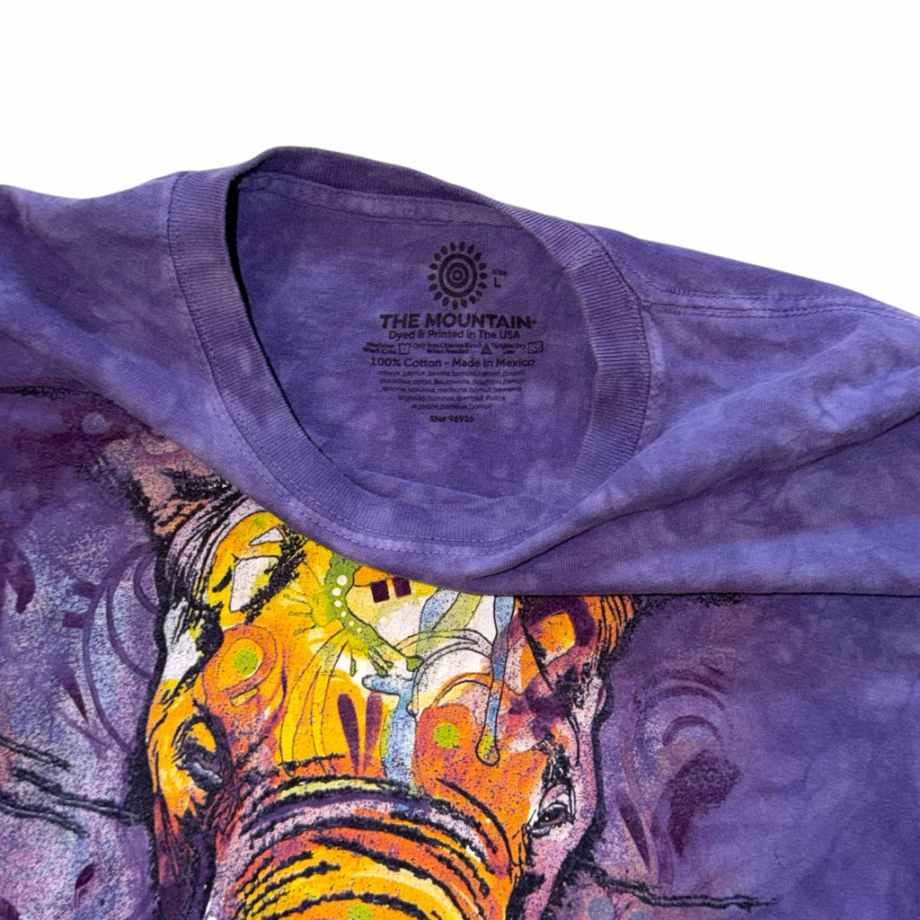 Vangsworld, Inc purple cotton t-shirt with an artistic elephant graphic print and crew neck detail