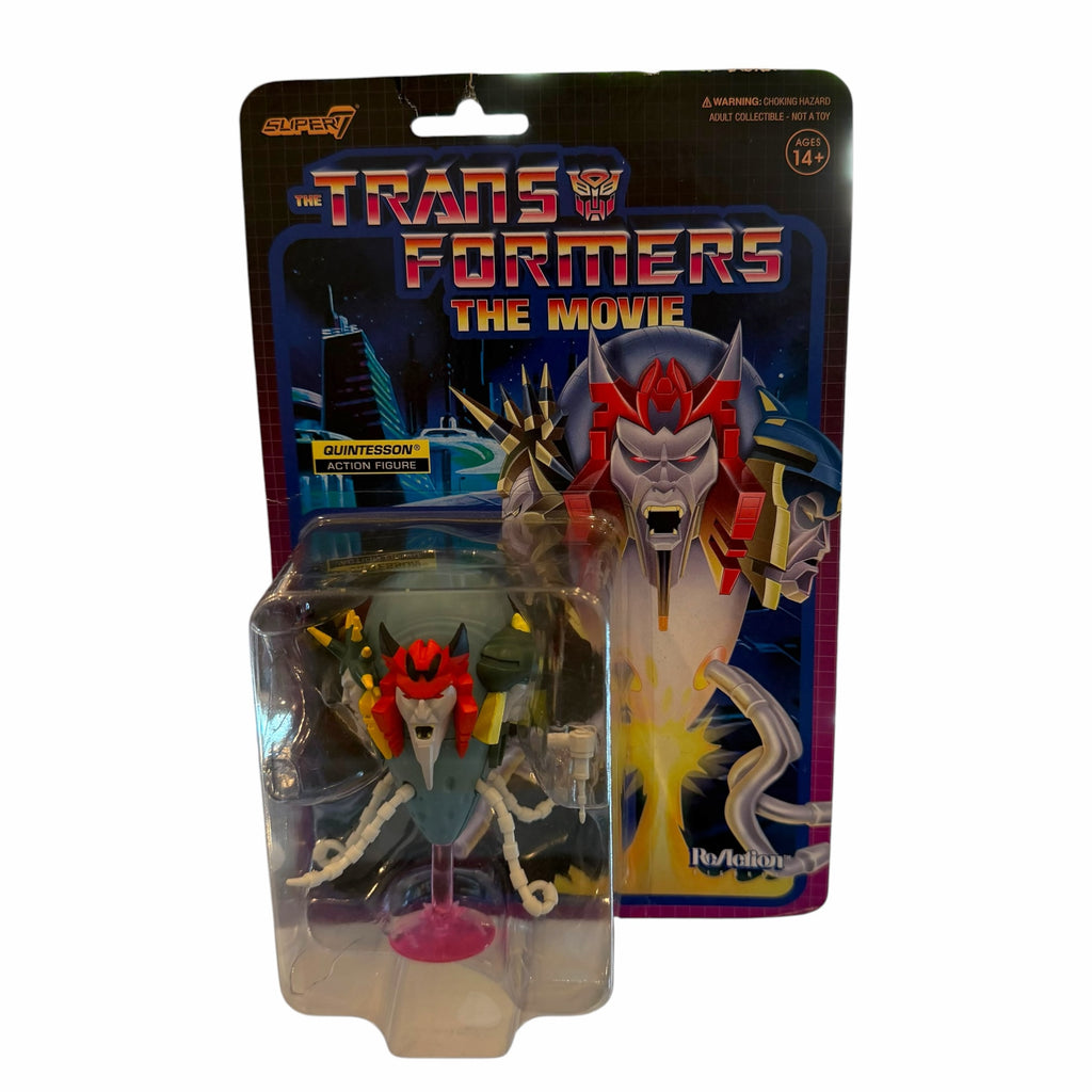 Vangsworld, Inc Super7 Transformers The Movie Quintesson action figure in retro 3.75-inch packaging with cardback art