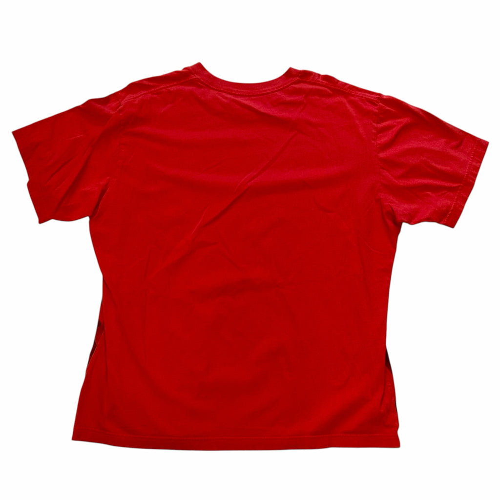 Vangsworld, Inc red short sleeve crewneck t-shirt, back view of plain cotton anime apparel