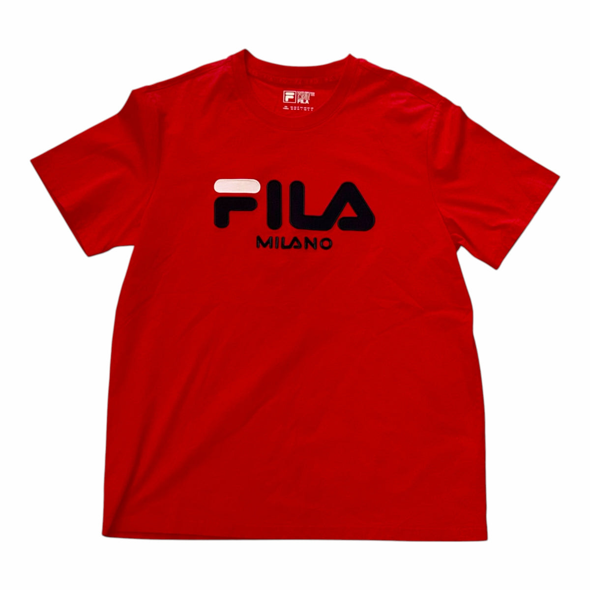 Vangsworld, Inc red FILA Milano graphic crew neck t-shirt with short sleeves and iconic logo print