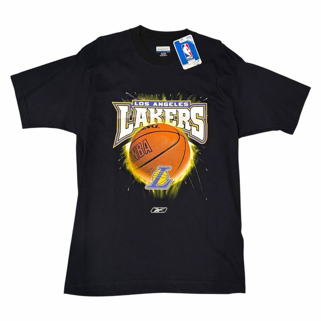 Vangsworld, Inc black Reebok Los Angeles Lakers cotton crewneck t-shirt with vibrant basketball graphic print