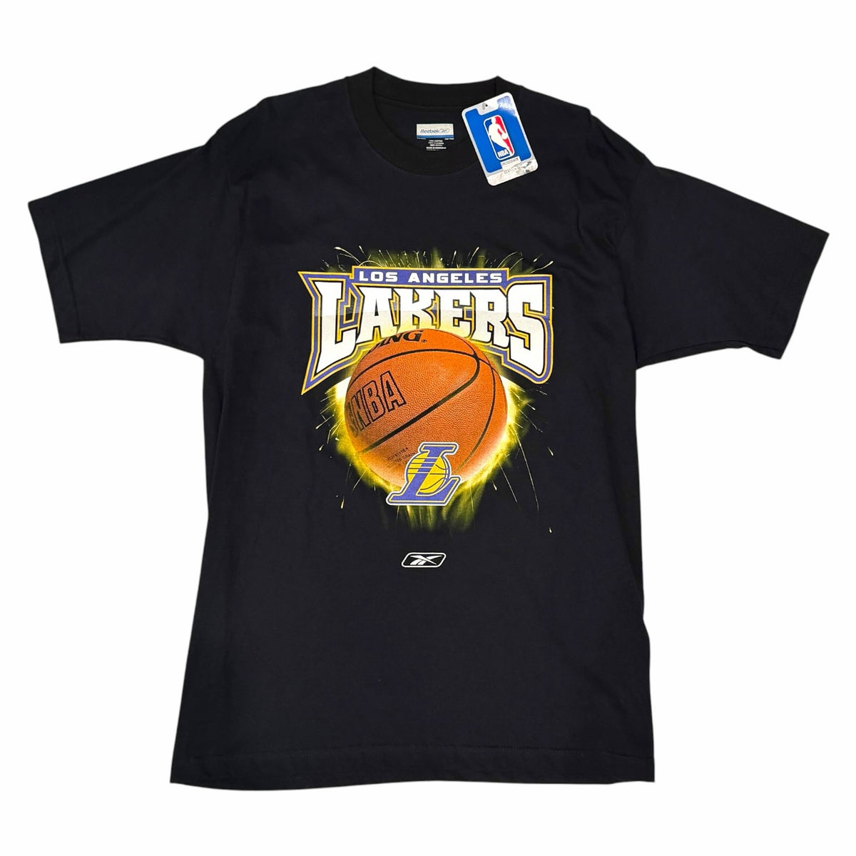 Vangsworld, Inc black Reebok Los Angeles Lakers cotton crewneck t-shirt with vibrant basketball graphic print