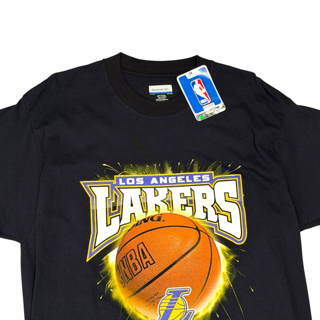 Vangsworld, Inc black Reebok Los Angeles Lakers cotton graphic t-shirt with basketball print and NBA tag