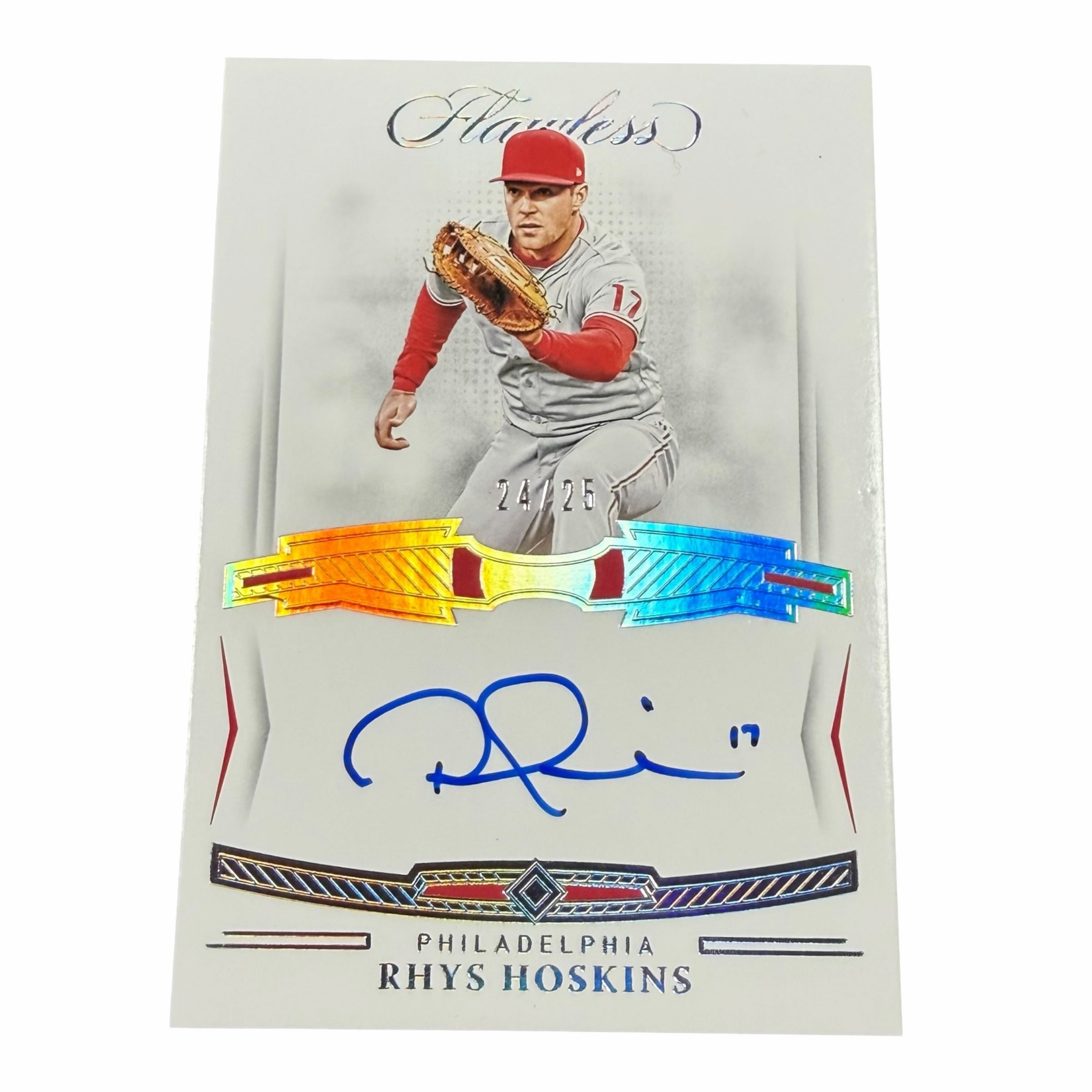 Vangsworld, Inc 2022 Panini Flawless Rhys Hoskins autographed baseball card with holographic foil and serial number