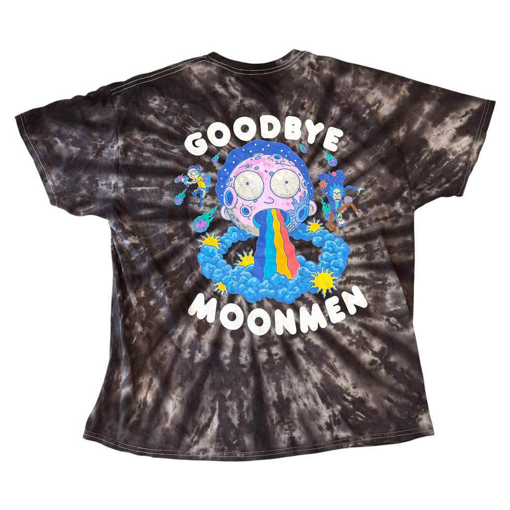 Vangsworld, Inc Rick and Morty tie-dye crewneck t-shirt featuring Goodbye Moonmen graphic print on the back