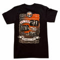 Vangsworld, Inc black cotton t-shirt featuring a back graphic print of the Rock 2 Freedom concert at Pomona Dragstrip