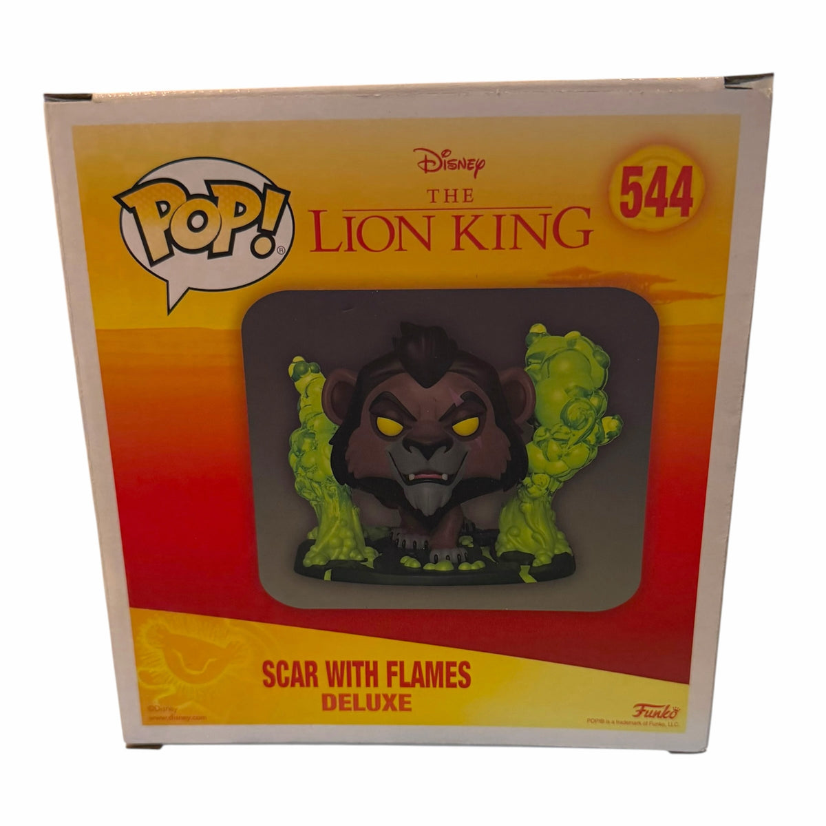 Vangsworld, Inc Funko Pop The Lion King Scar Deluxe vinyl figure in window display box with green translucent flames