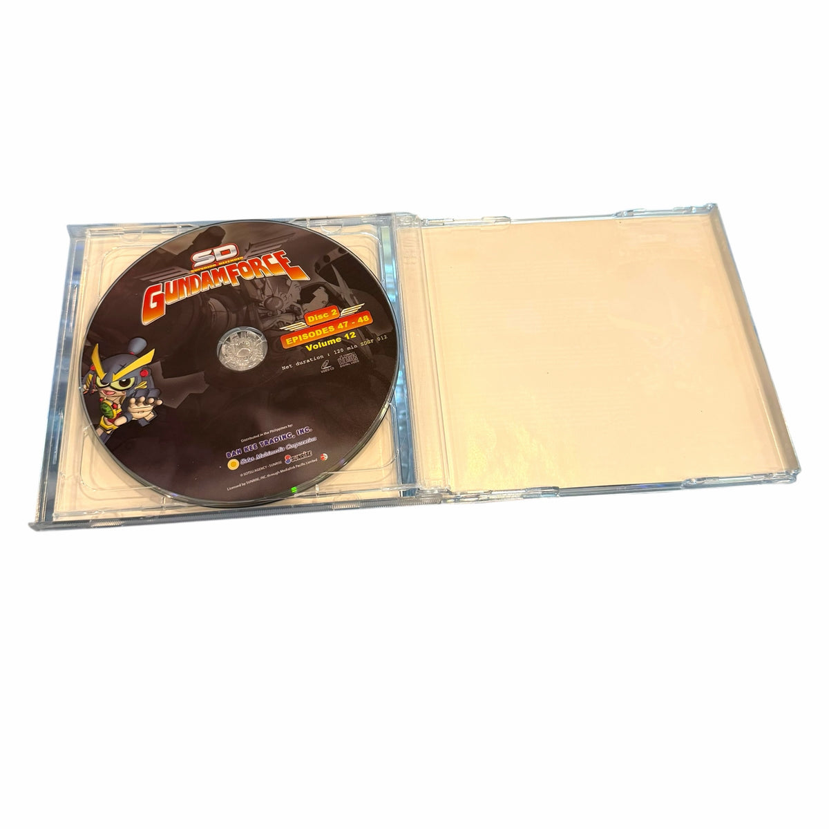 Vangsworld, Inc SD Gundam Force Volume 12 VCD disc inside a clear plastic jewel case featuring anime character art