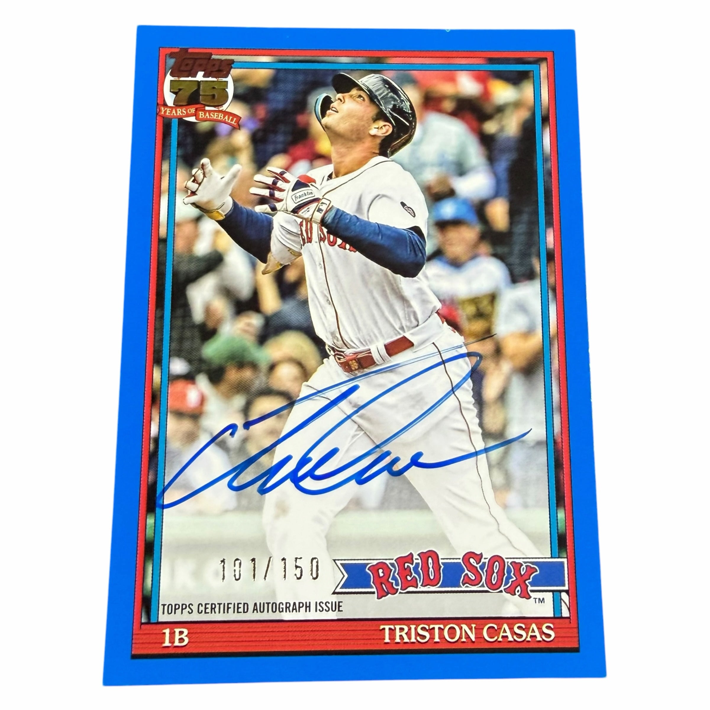 Vangsworld, Inc 2026 Topps Triston Casas autographed baseball card with blue border and 101/150 numbering.