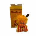 Vangsworld, Inc Twinkle Twinkle plush pendant with yellow hair and striped outfit standing in front of its box.