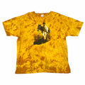 Vangsworld, Inc yellow tie-dye concert t-shirt featuring a cowboy skeleton with a horse and guitar graphic